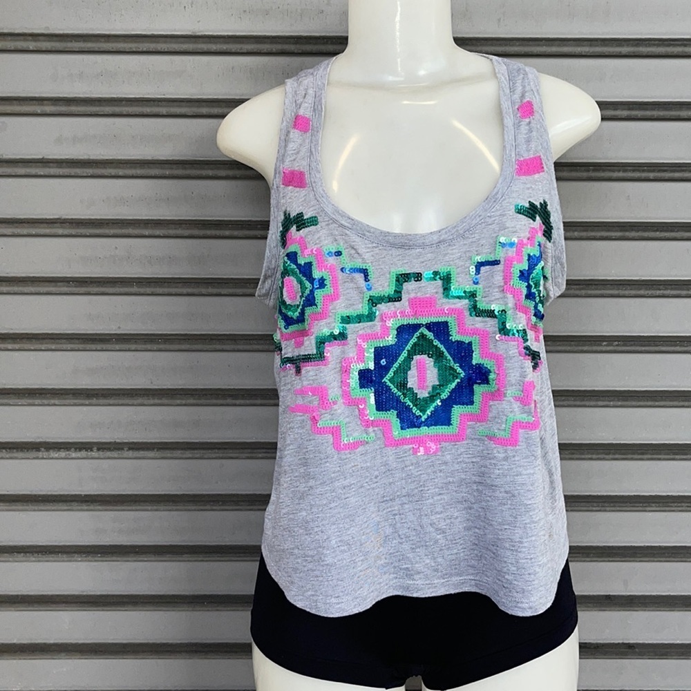 Love By Design Crop Gray Sequence Top Size S